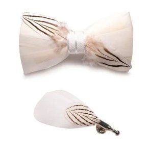 NEW MENS Bow tie Brooch Sets White